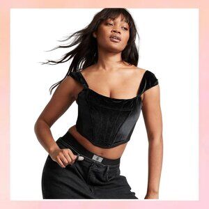 Victoria's Secret Dream Angels Black Velvet Cap Sleeve Corset Top